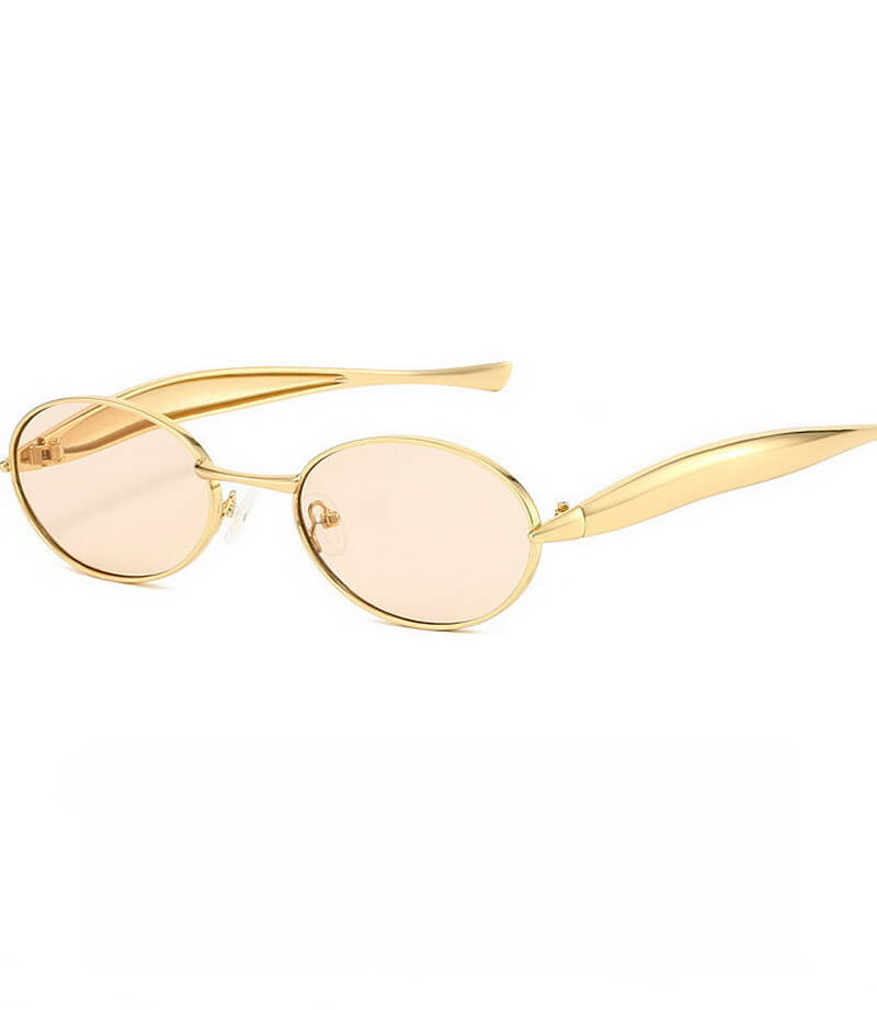 NURO Metal Ellipse Sunglasses Fishbone Temple Design UV400 Shades