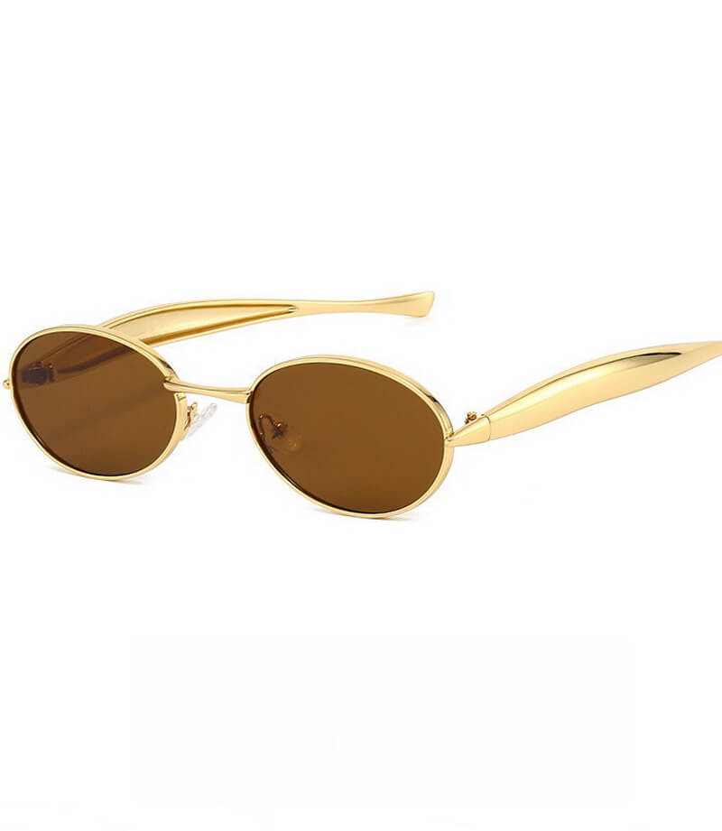NURO Metal Ellipse Sunglasses Fishbone Temple Design UV400 Shades