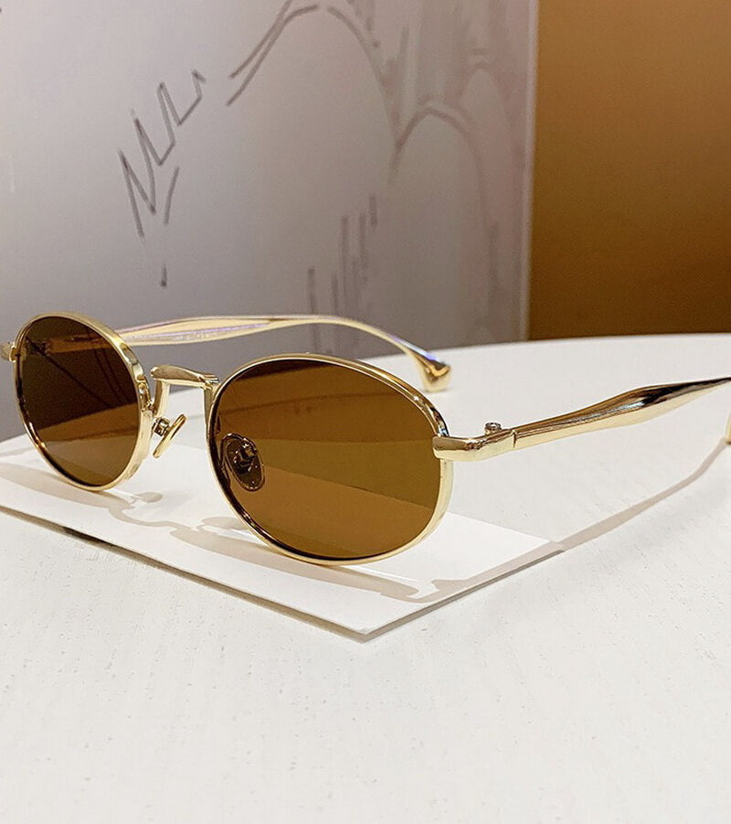 NURO Metal Ellipse Sunglasses Small Frame Luxury UV400 Shades