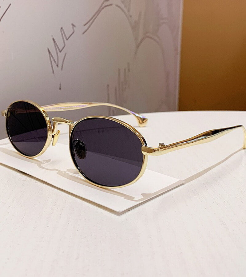 NURO Metal Ellipse Sunglasses Small Frame Luxury UV400 Shades