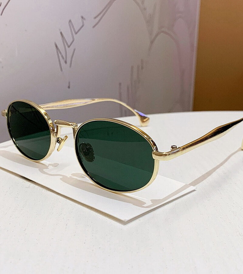 NURO Metal Ellipse Sunglasses Small Frame Luxury UV400 Shades