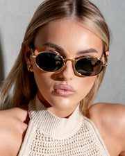 NURO Metal Ellipse Sunglasses Small Frame Luxury UV400 Shades