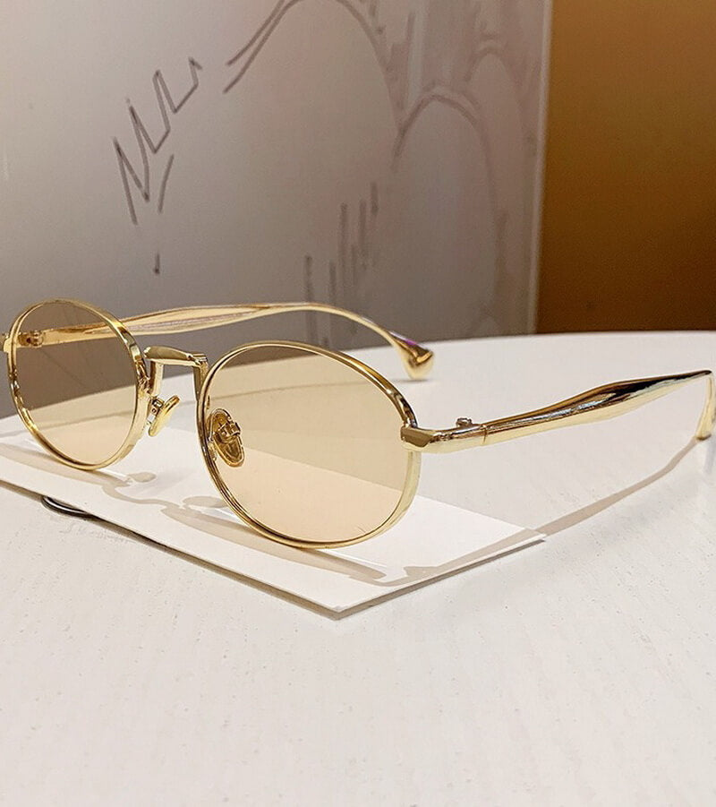NURO Metal Ellipse Sunglasses Small Frame Luxury UV400 Shades