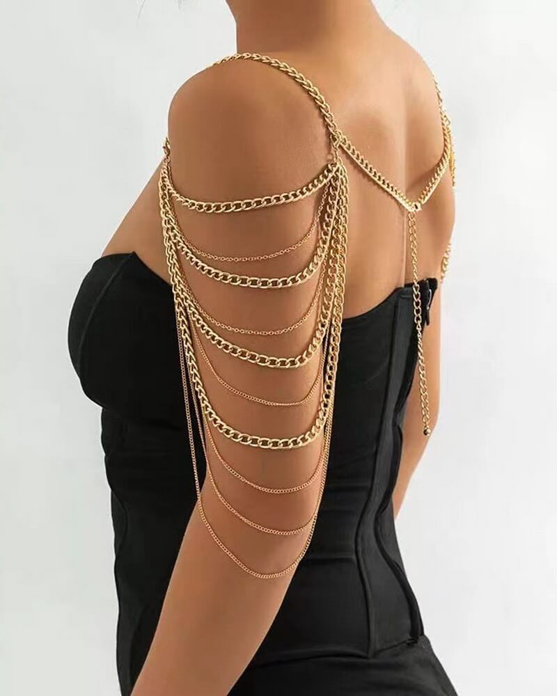 NURO Metal Fringe Shoulder Chain Layered Body Jewelry Statement Necklace