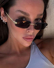 NURO Metal Rimless Polygon Sunglasses Leopard Print UV400 Shades