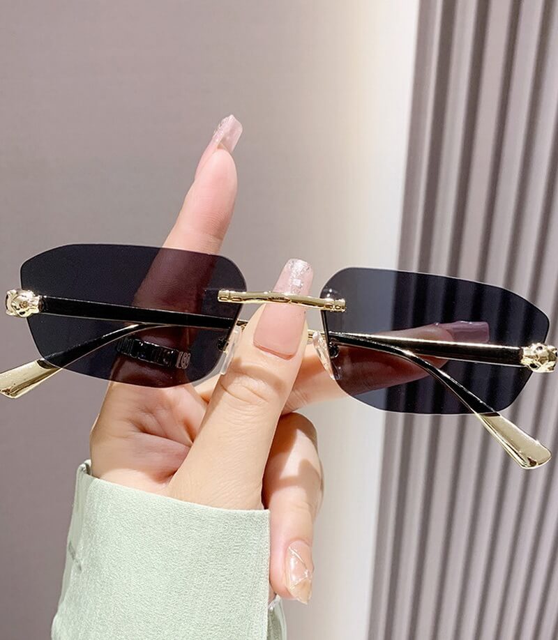 NURO Metal Rimless Polygon Sunglasses Leopard Print UV400 Shades