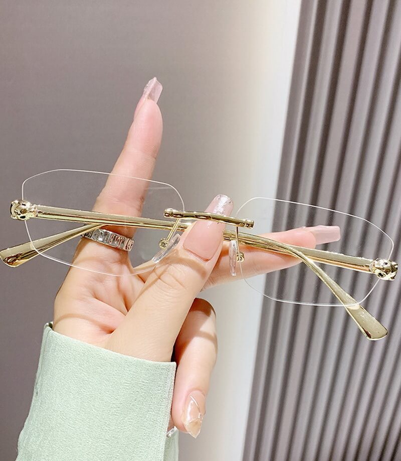 NURO Metal Rimless Polygon Sunglasses Leopard Print UV400 Shades