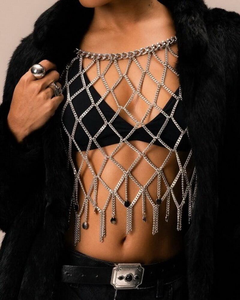 NURO Metallic Body Chain Waist Jewelry Body Harness Strap Accessory