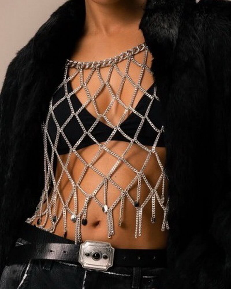 NURO Metallic Body Chain Waist Jewelry Body Harness Strap Accessory