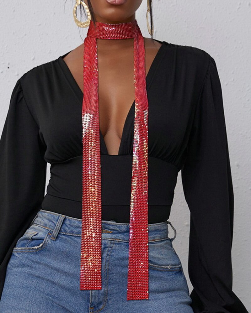 NURO Metallic Lace Choker Scarf Necklace Layering Chain Bib Accessory