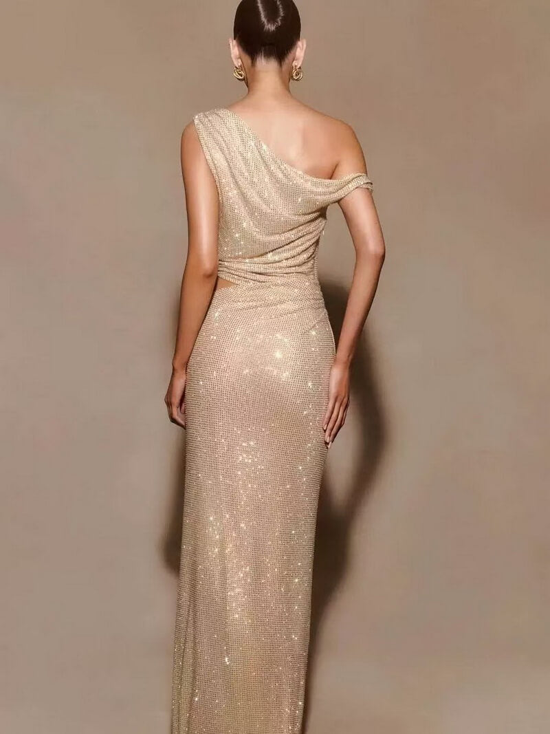 NURO Off Shoulder Rhinestone Mermaid Evening Gown Women's Glamorous Sequin Party Dress