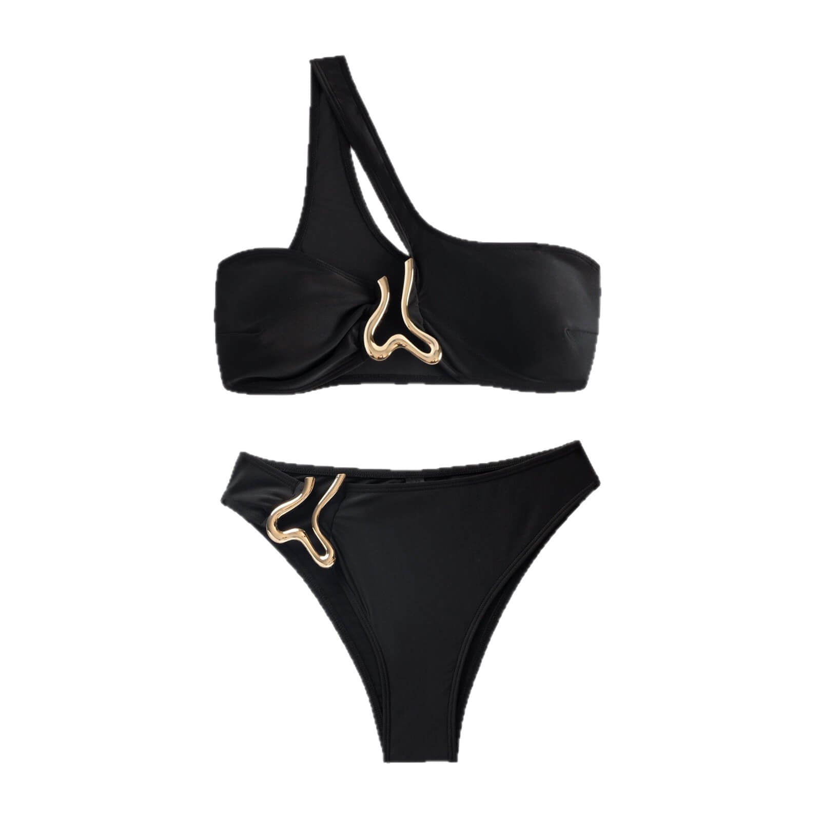 NURO One-Shoulder Bikini Set with Metal Ring Detail