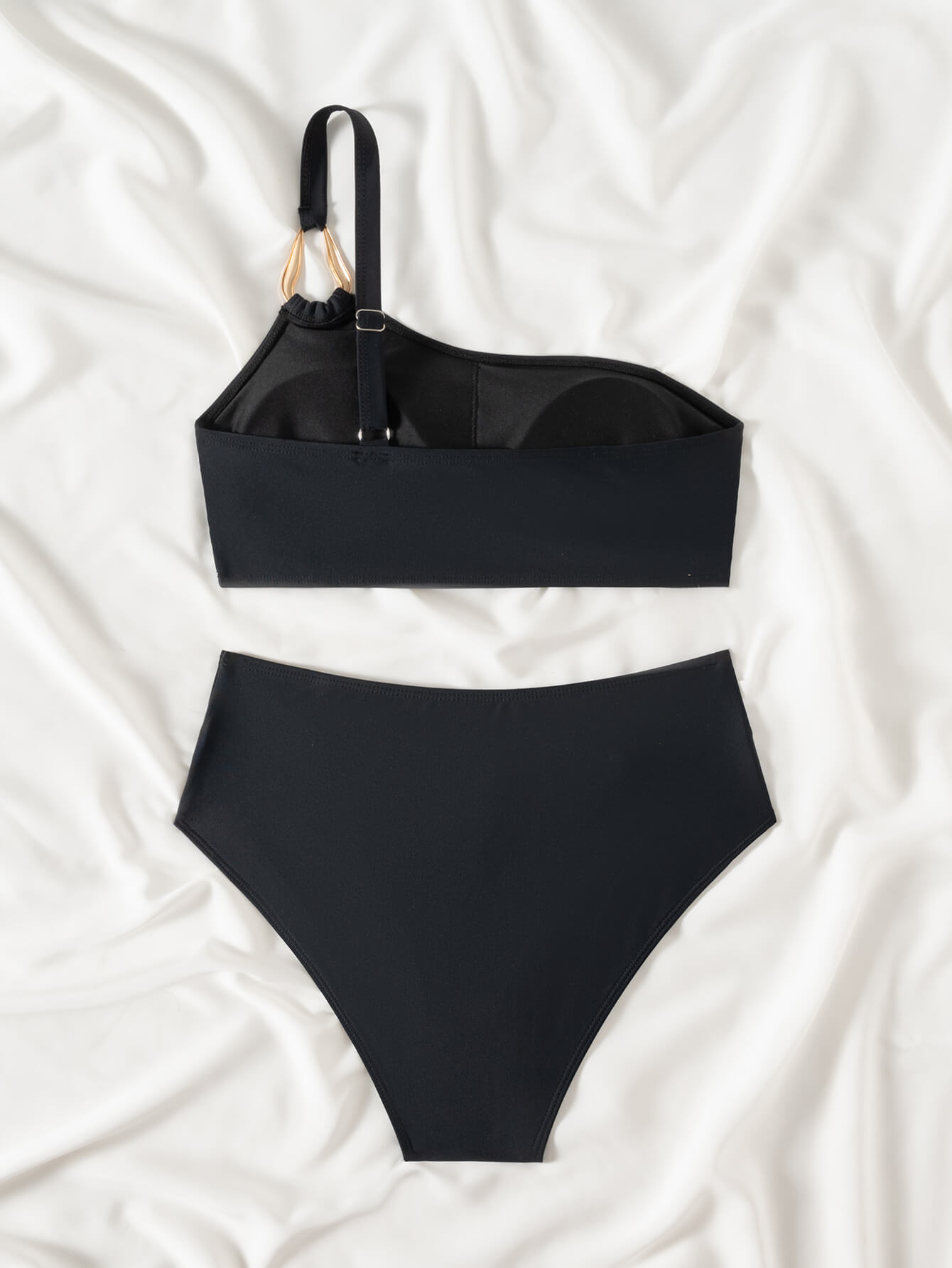 NURO One-shoulder metal buckle slimming bikini swimsuit