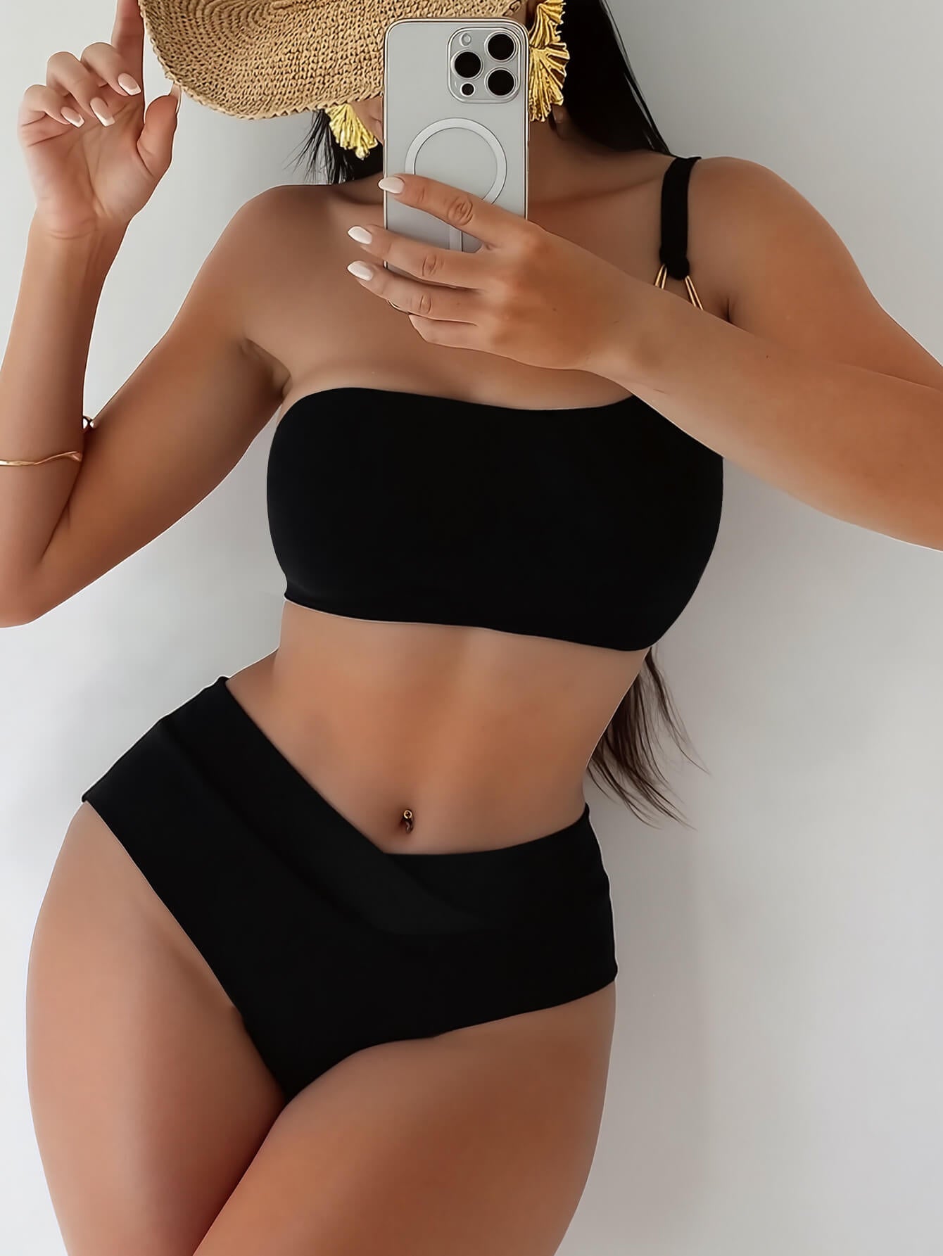 NURO One-shoulder metal buckle slimming bikini swimsuit