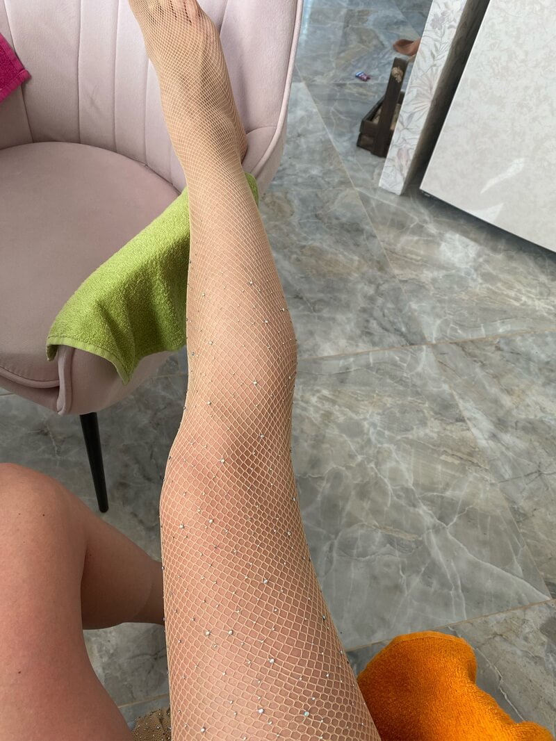 NURO Open Crotch Fishnet Pantyhose Women's Sexy Rhinestone Sheer Tights