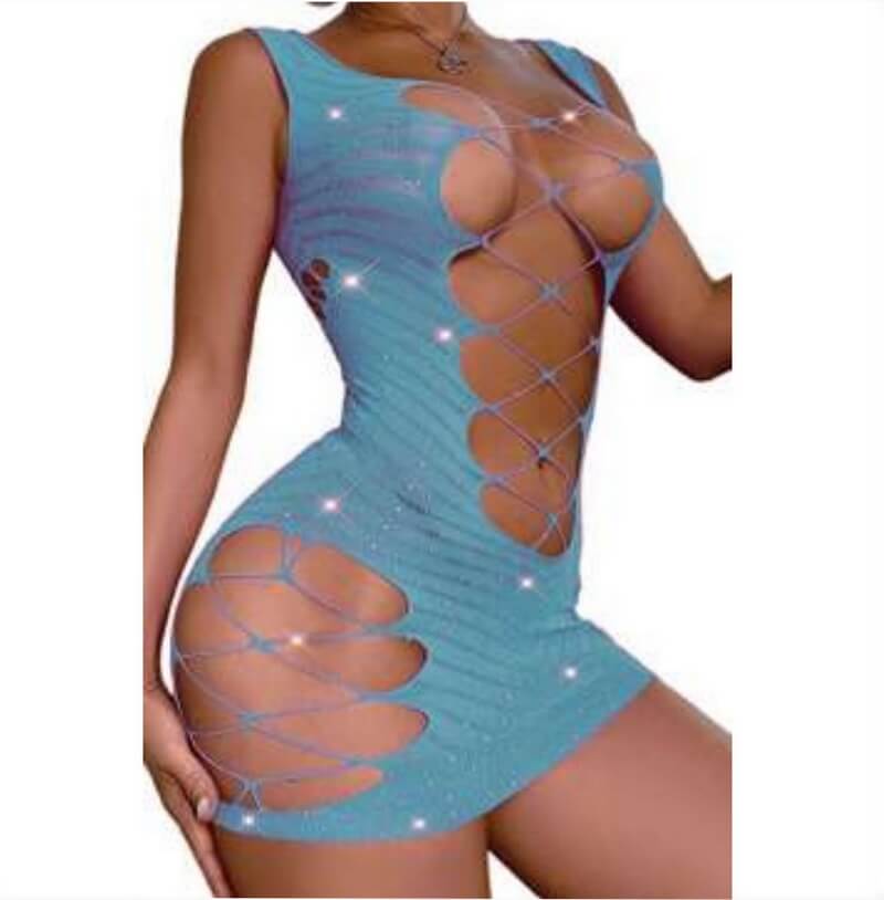NURO Open Cup Fishnet Bodysuit Women's Sexy Cut Out Mesh Lingerie Set