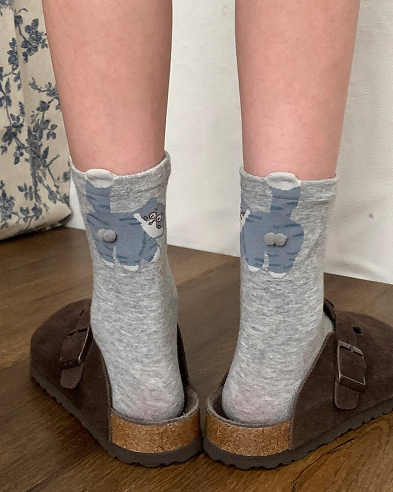 NURO Original Funny Cat Cartoon Crew Socks for Women