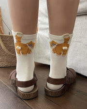 NURO Original Funny Cat Cartoon Crew Socks for Women