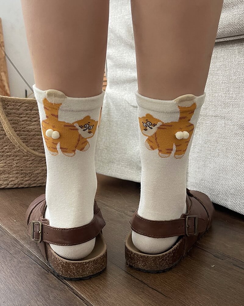 NURO Original Funny Cat Cartoon Crew Socks for Women