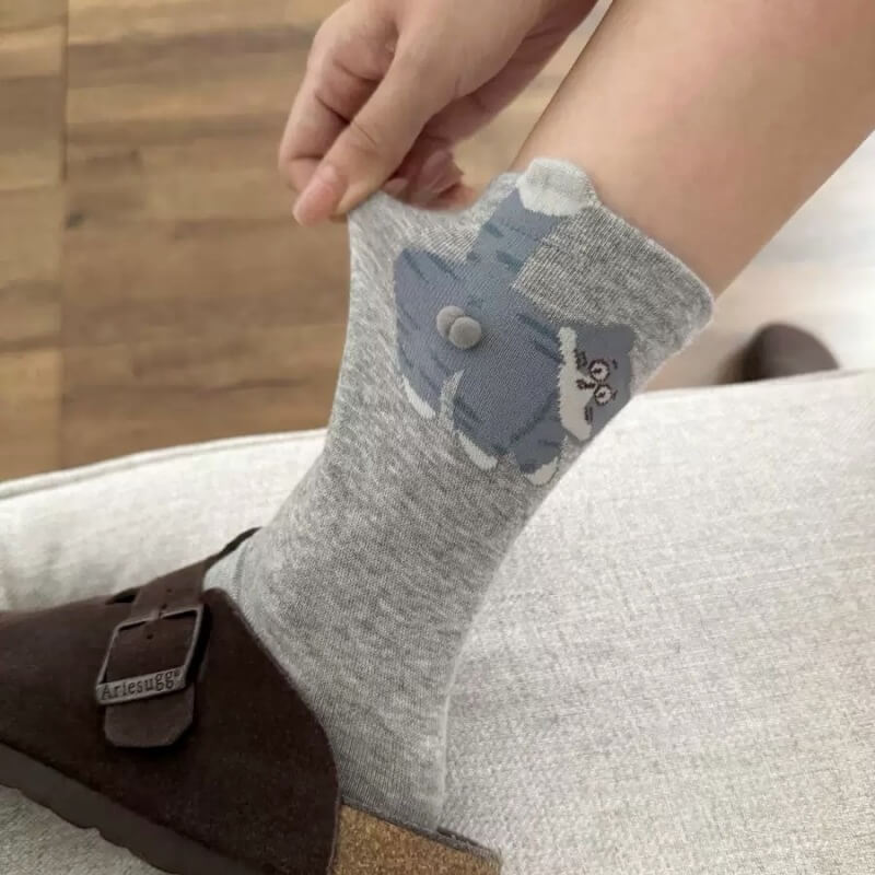 NURO Original Funny Cat Cartoon Crew Socks for Women