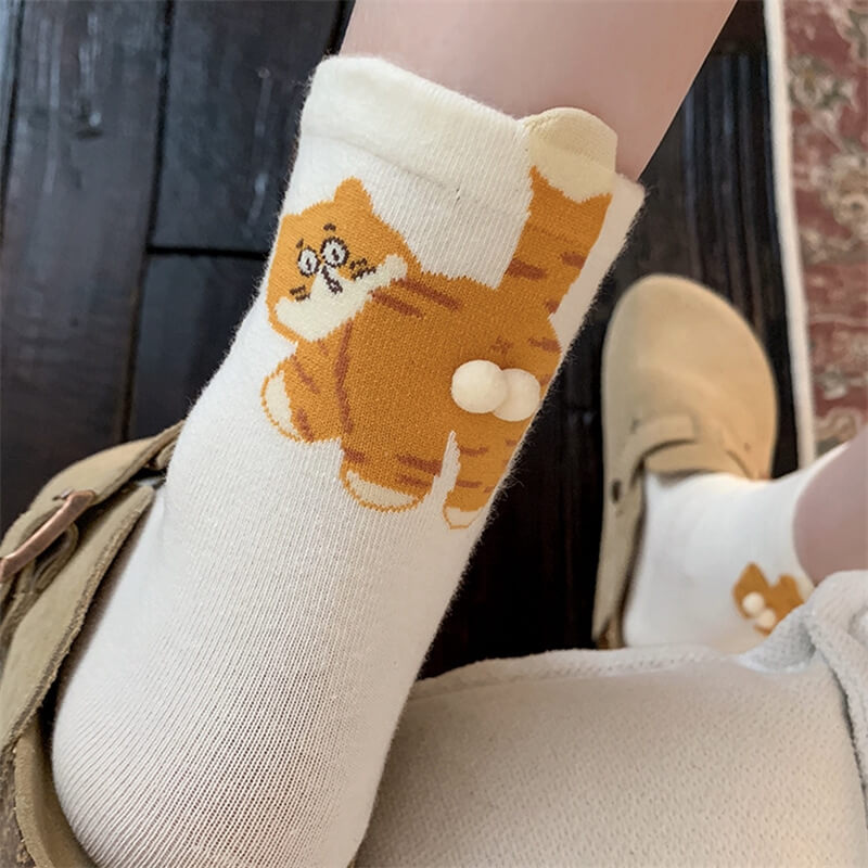 NURO Original Funny Cat Cartoon Crew Socks for Women