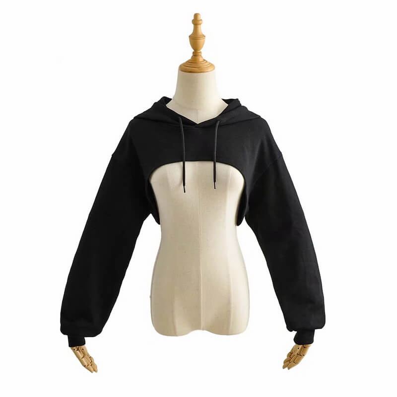 NURO Oversized Cropped Pullover Hoodie for Women - Long Sleeve Casual Streetwear
