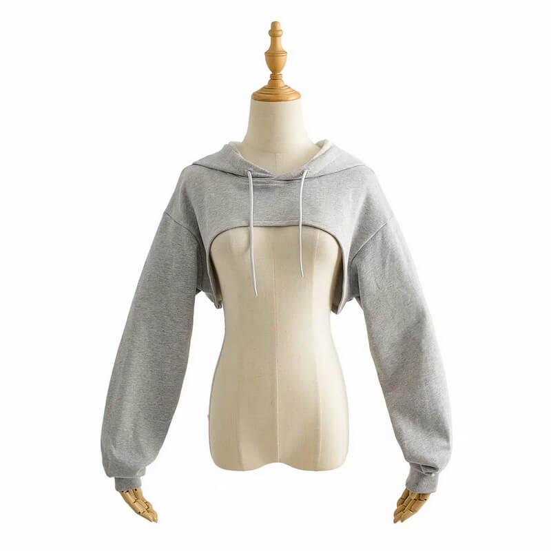 NURO Oversized Cropped Pullover Hoodie for Women - Long Sleeve Casual Streetwear