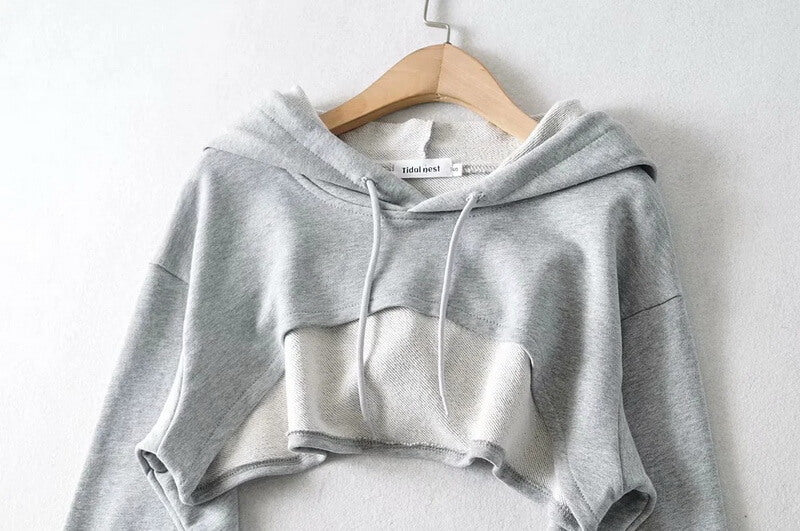 NURO Oversized Cropped Pullover Hoodie for Women - Long Sleeve Casual Streetwear