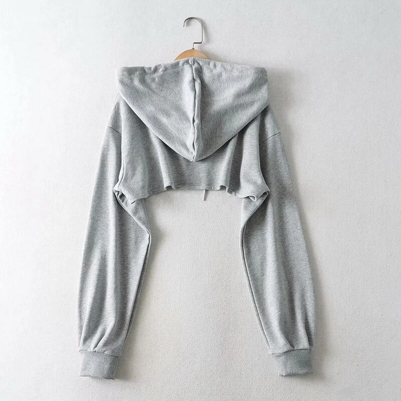 NURO Oversized Cropped Pullover Hoodie for Women - Long Sleeve Casual Streetwear