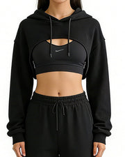 NURO Oversized Cropped Pullover Hoodie for Women - Long Sleeve Casual Streetwear