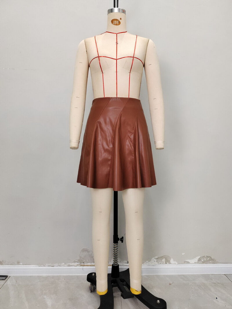 NURO Paneled A-Line Leather Look Mini Skirt for Women