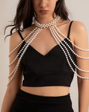 NURO Pearl Body Chain Jewelry Layered Necklace Adjustable Body Jewelry