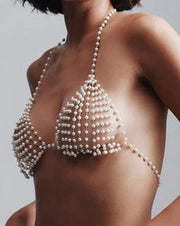 NURO Pearl and Chain Body Jewelry Layered Waist Necklace Body Harness