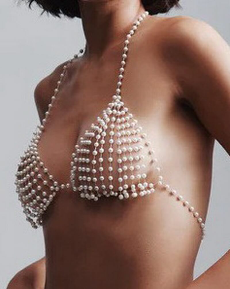 NURO Pearl and Chain Body Jewelry Layered Waist Necklace Body Harness