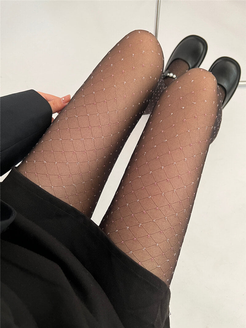 NURO Plaid and Polka Dot Sheer Tights for Women