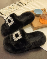 NURO Platform Plush Slide Slippers for Women