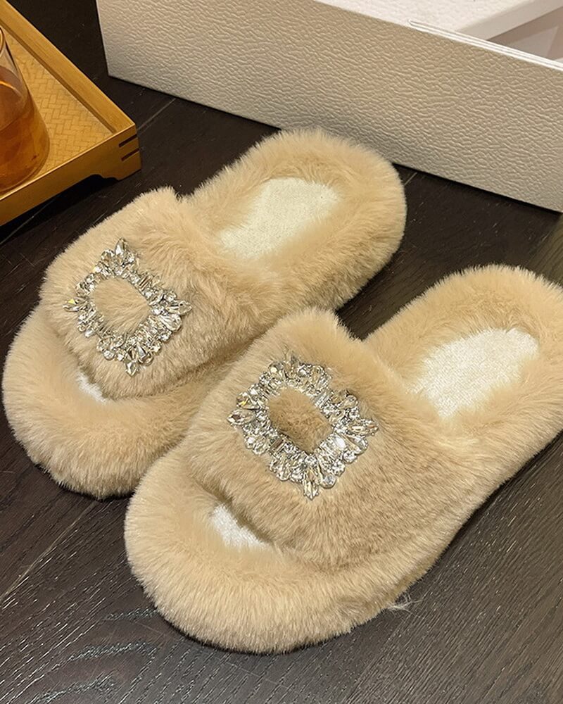 NURO Platform Plush Slide Slippers for Women