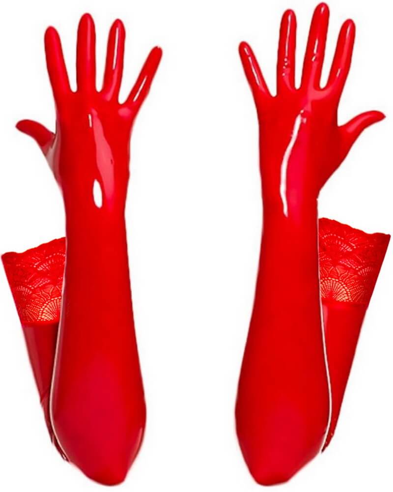 NURO Plus Size High Gloss Faux Leather Gloves Stretchy Lace Trim Gloves