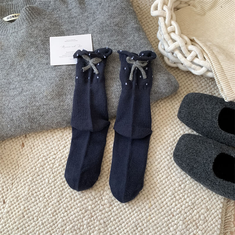 NURO Plush Ribbon Ankle Socks for Sleep and Lounge