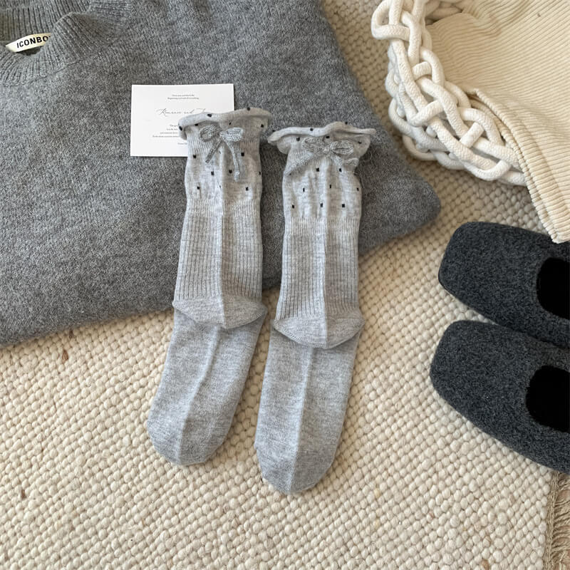 NURO Plush Ribbon Ankle Socks for Sleep and Lounge