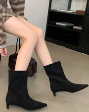 NURO Pointed Toe Low Heel Suede Over The Knee Boots for Women and Men