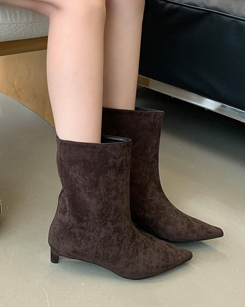 NURO Pointed Toe Low Heel Suede Over The Knee Boots for Women and Men