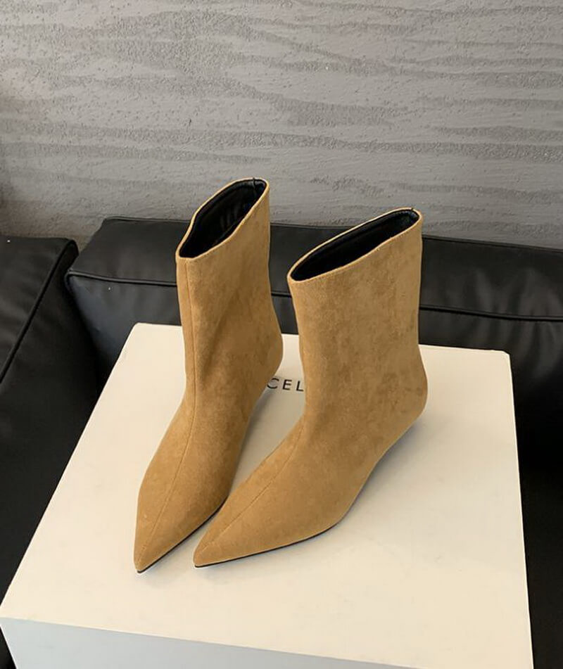NURO Pointed Toe Low Heel Suede Over The Knee Boots for Women and Men