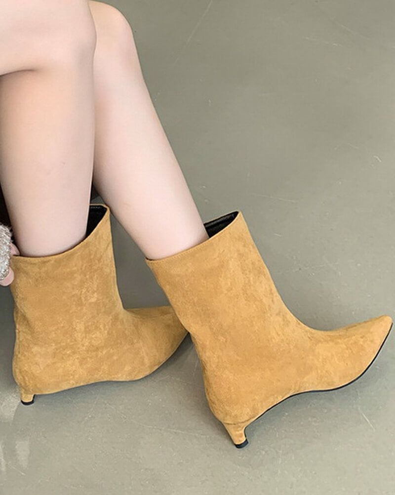 NURO Pointed Toe Low Heel Suede Over The Knee Boots for Women and Men