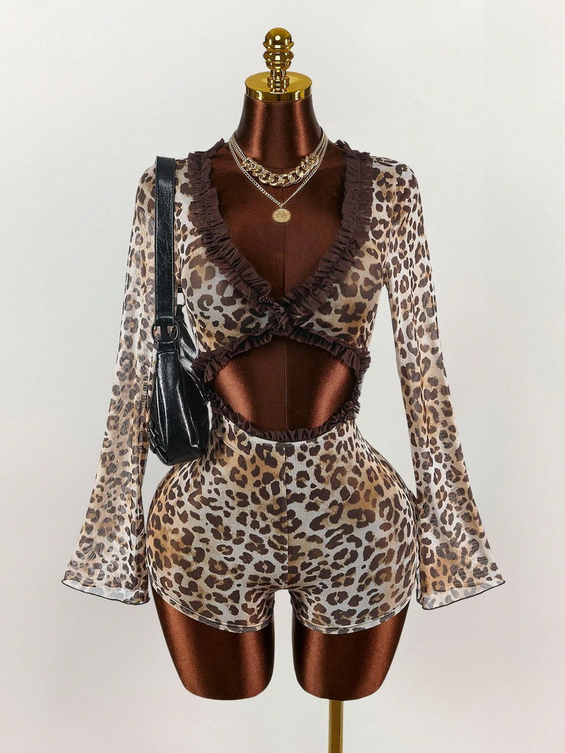 NURO Printed Bell Sleeve Jumpsuit Long Sleeve Wide Leg Romper