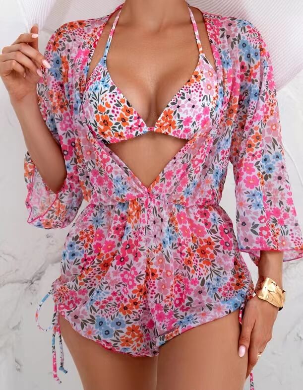 NURO Printed Colorblock Two Piece Swimsuit Bikini Set