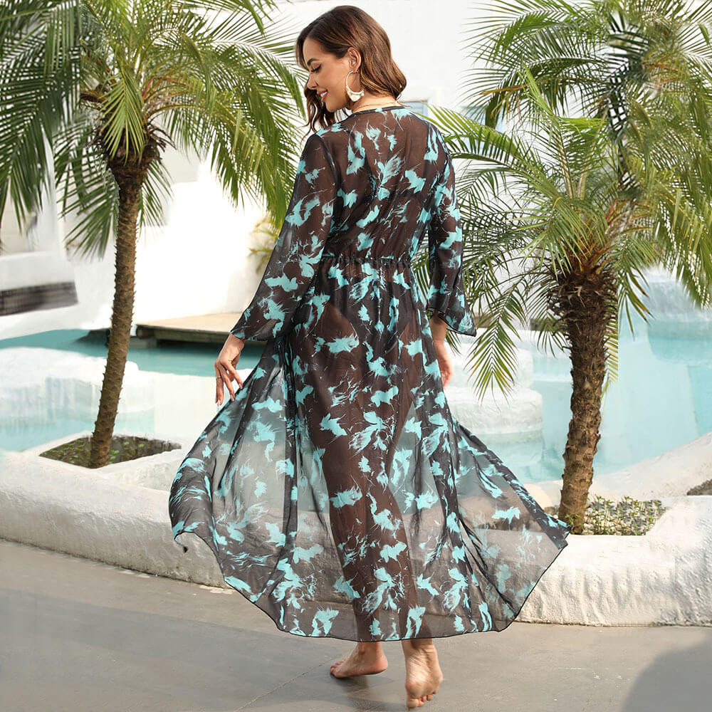 NURO Printed Long Beach Cover-Up Cardigan