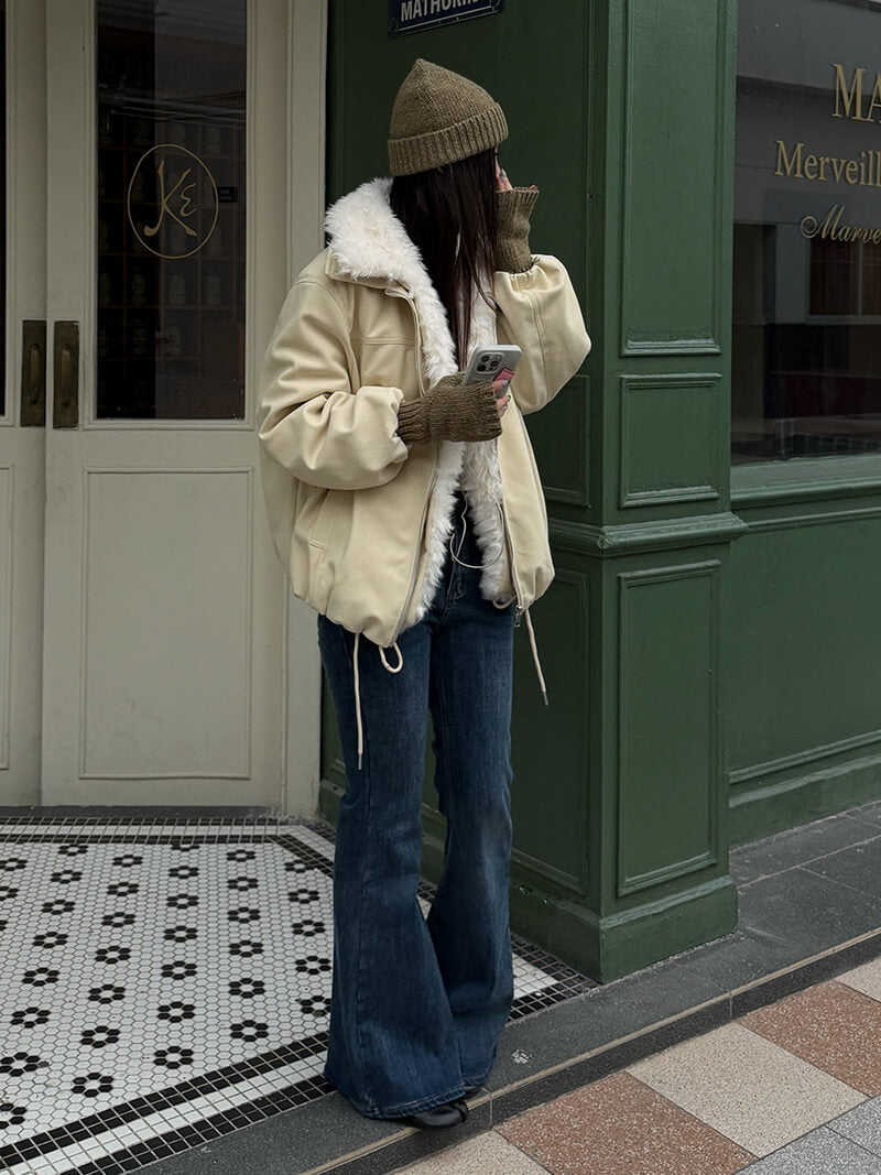 NURO Retro Faux Fur Collar Puffer Coat, Thickened Stand Collar Long Jacket with Non-Detachable Fur, Zipper Front Oversized Streetwear Parka