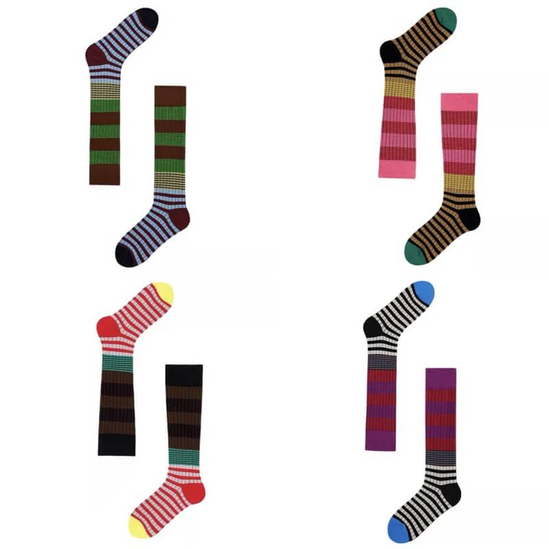 NURO Retro Stripes Double Needle Skin-Stack Ankle Socks for Men and Women