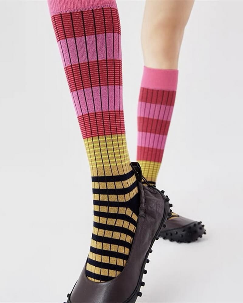 NURO Retro Stripes Double Needle Skin-Stack Ankle Socks for Men and Women